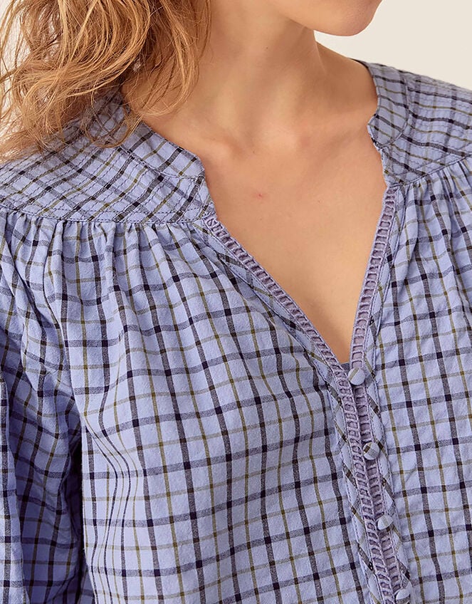 East Lilia Check Cotton Blouse, Blue (BLUE), large