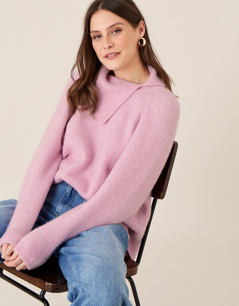 LOUNGE Split Neck Knit Jumper  Pink, Pink (PINK), large