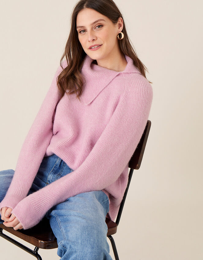 LOUNGE Split Neck Knit Jumper , Pink (PINK), large
