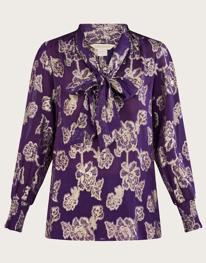 Lucinda Pussybow Blouse, Purple (PURPLE), large