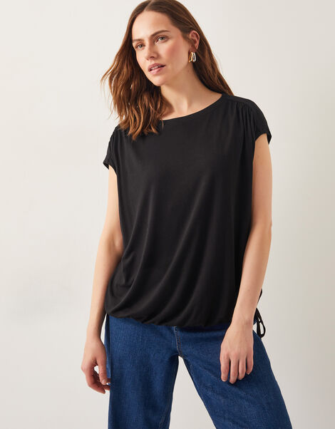 Tamara Cap Sleeve Tie Jersey Top, Black (BLACK), large