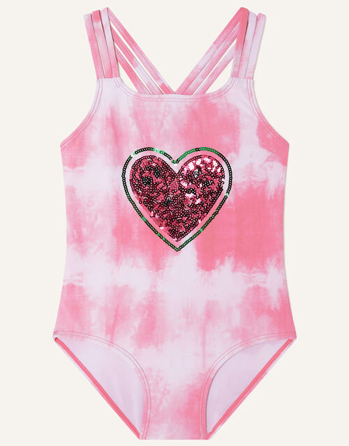 Tie-Dye Sequin Heart Swimsuit, Red (RED), large