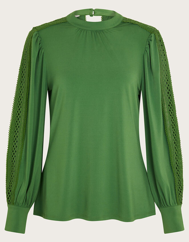 Lulu Cutwork Trim Top, Green (GREEN), large