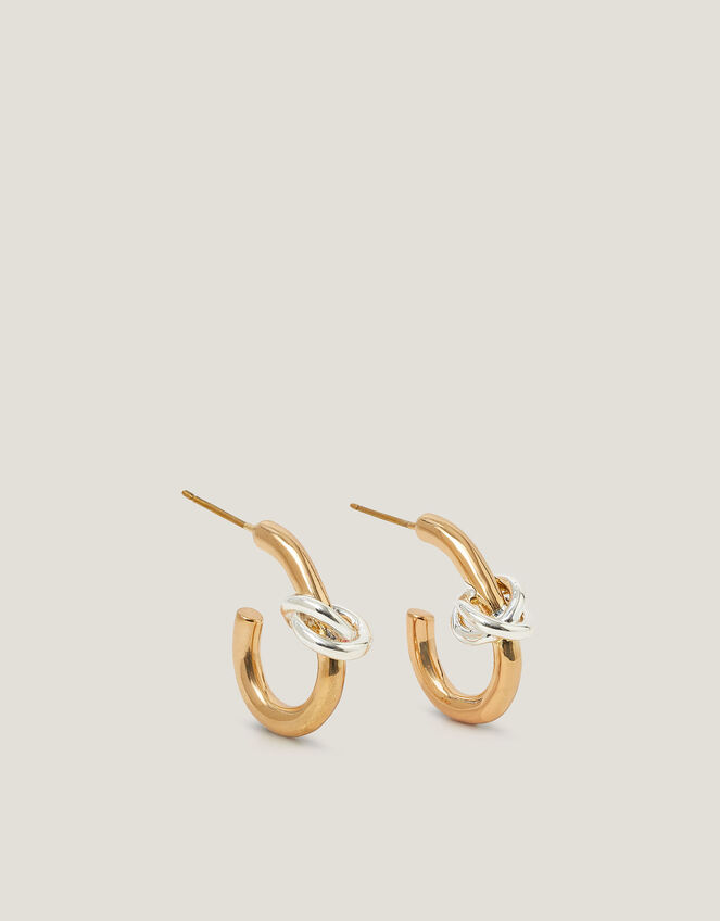 Mixed Metal Knot Hoop Earrings, , large