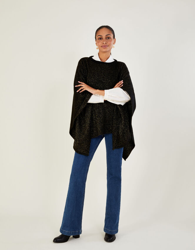 Metallic Poncho, Black (BLACK), large