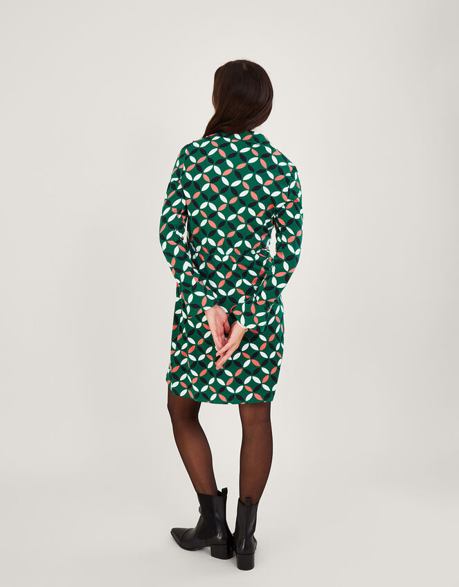 Geometric Print Jersey Wrap Dress, Green (GREEN), large