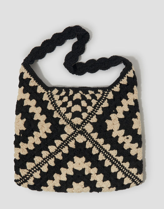 Mae Crochet Shopper Bag, Black (BLACK), large