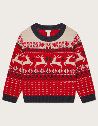 Christmas Reindeer Fair Isle Jumper, Red (RED), large