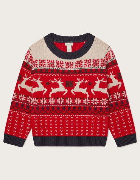 Christmas Reindeer Fair Isle Jumper, Red (RED), large