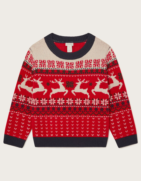 Christmas Reindeer Fair Isle Jumper, Red (RED), large