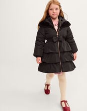 Taylor Bow Hooded Puffer Coat, Black (BLACK), large