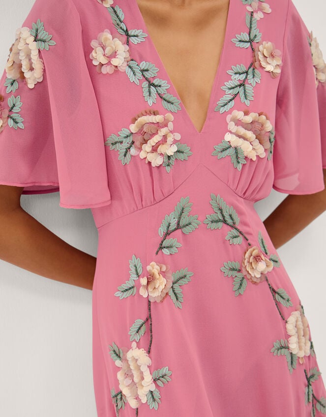 Cora Embellished Floral Midi Dress, Pink (ROSE), large