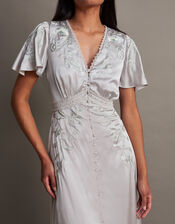 Mia Satin Embroidered Maxi Dress, Silver (SILVER), large
