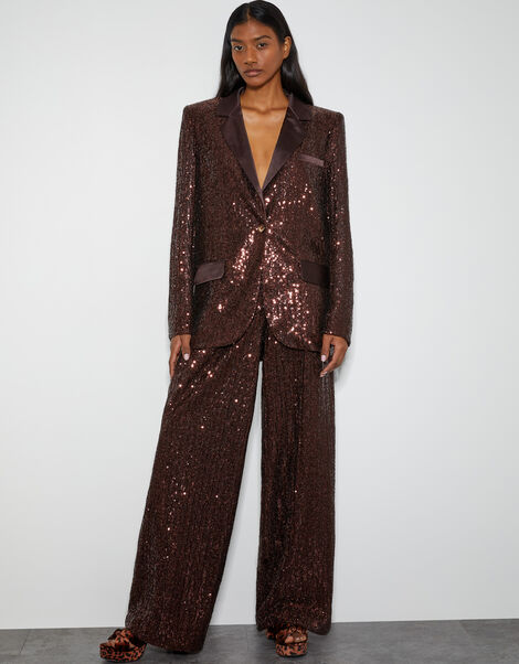 Monsoon x Sarah Corbett-Winder Satin Sequin Blazer, Bronze (BRONZE), large