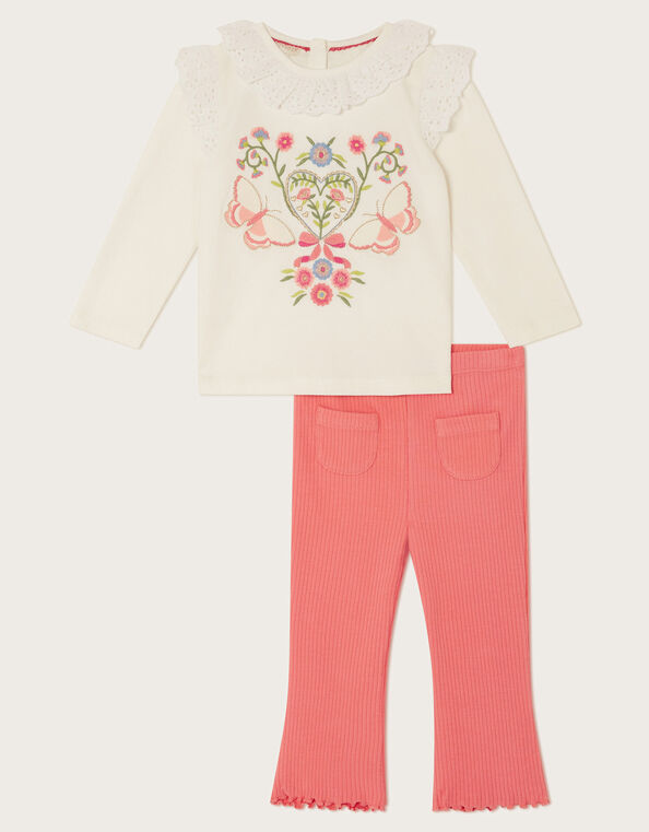 Baby Broderie Embroidered Top and Leggings Set, Ivory (IVORY), large
