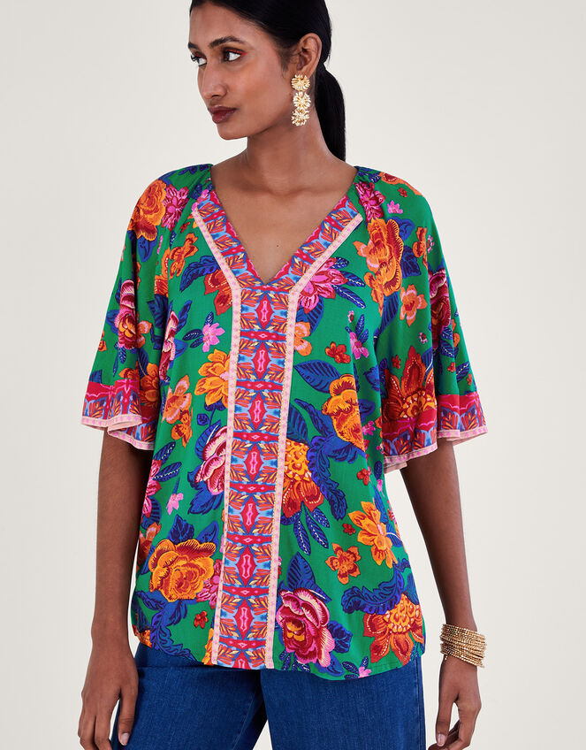 Floral Print Top in LENZING™ ECOVERO™, Orange (ORANGE), large