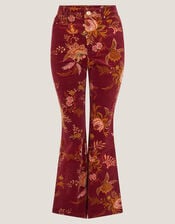 Yasmina Floral Corduroy Flare Trousers, Red (CHERRY), large