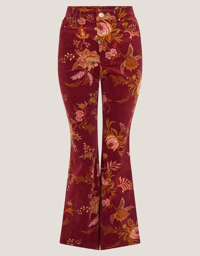 Yasmina Floral Corduroy Flare Trousers, Red (CHERRY), large