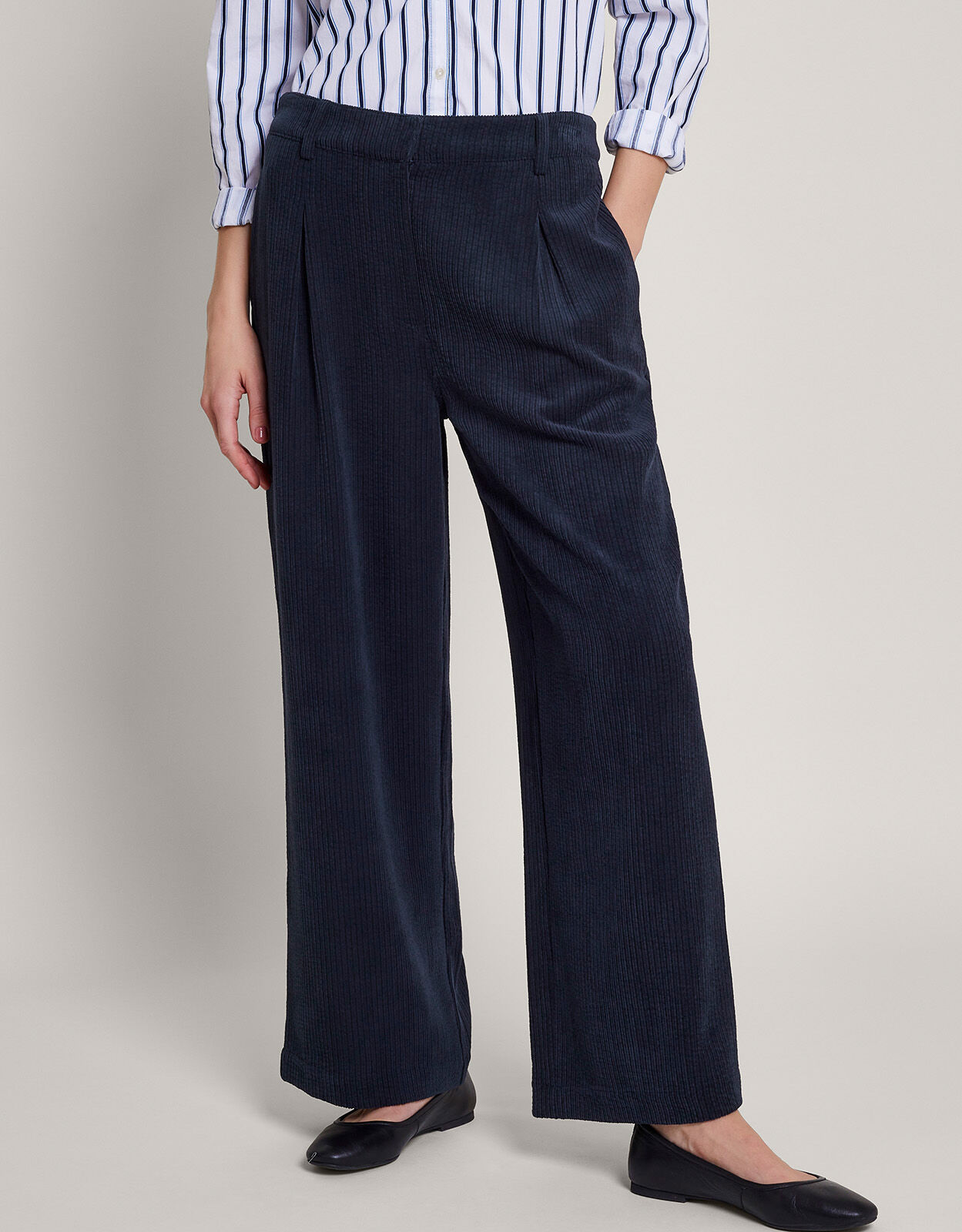 Serena Wide Leg Cord Trousers Blue Trousers Leggings Monsoon