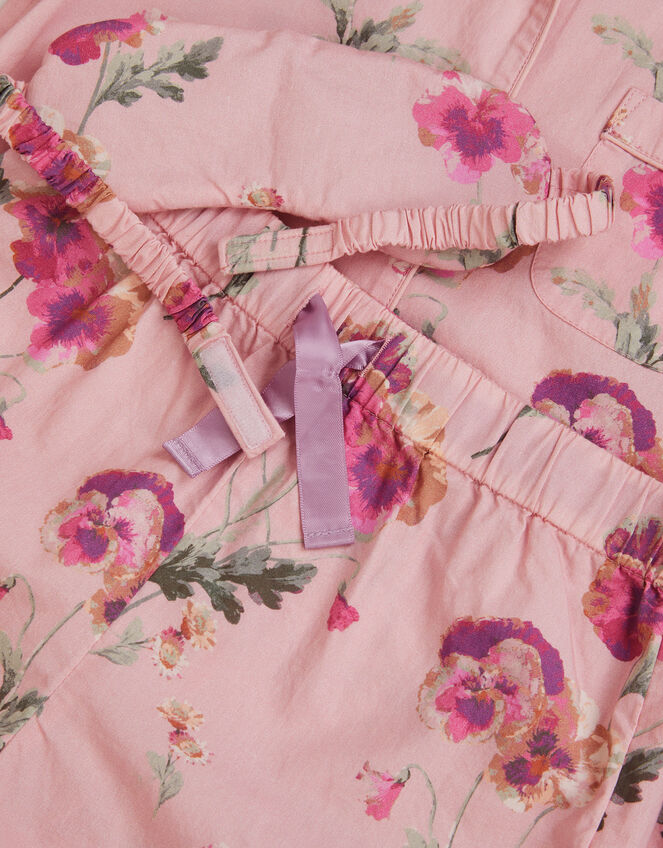 Pansy Print Pyjama & Sleep Mask Set, Pink (PINK), large