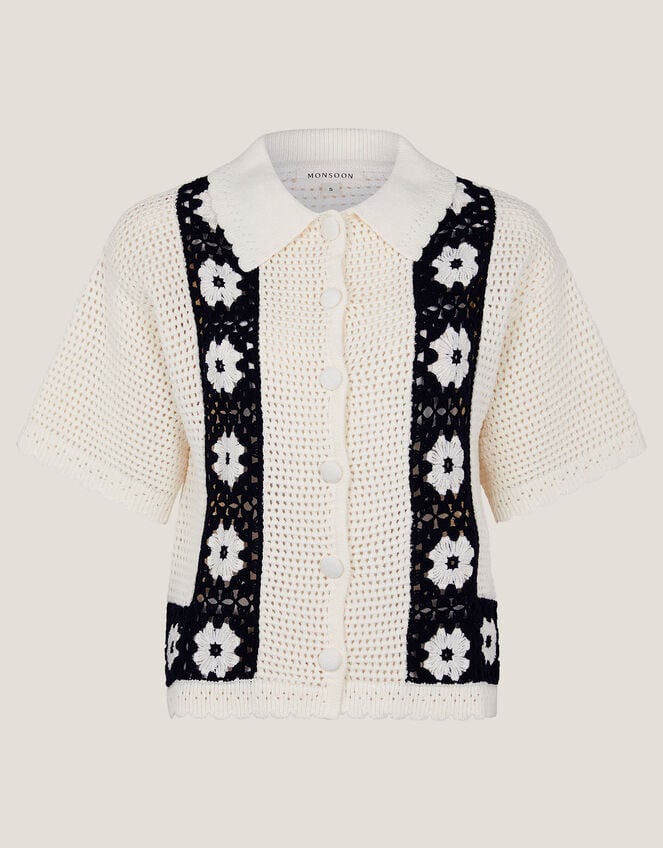 Kin Short-Sleeve Crochet Shirt, Ivory (IVORY), large