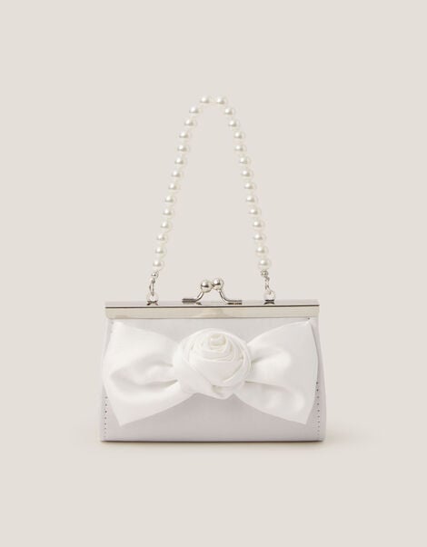 Satin Rose Bow Mini Bag, Ivory (IVORY), large