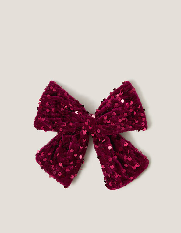 Sequin Velvet Bow Hair Clip, , large
