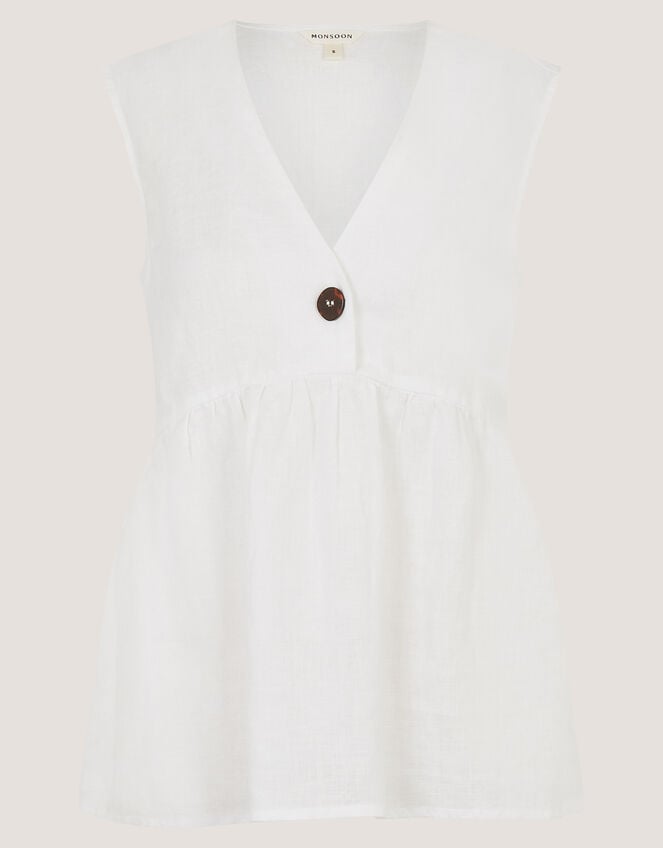 Posey Sleeveless Linen Top, White (WHITE), large