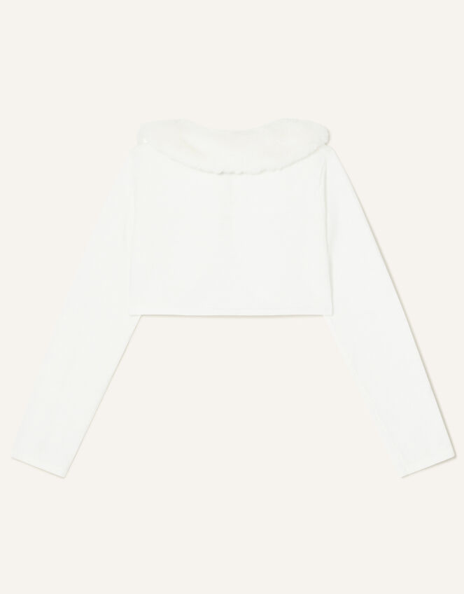 Super Soft Faux Fur Collar Cardigan, Ivory (IVORY), large