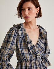 Daisy Check V-Neck Midi Dress, Natural (NATURAL), large