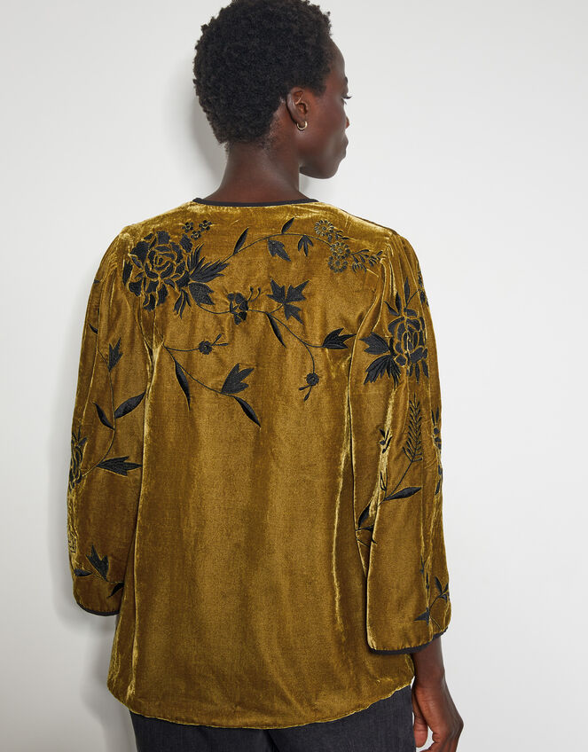 Jasmine Floral Velvet Tie Jacket, Green (OLIVE), large