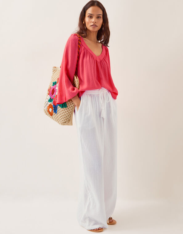 Chloe Relaxed Crinkle Blouse, Orange (CORAL), large
