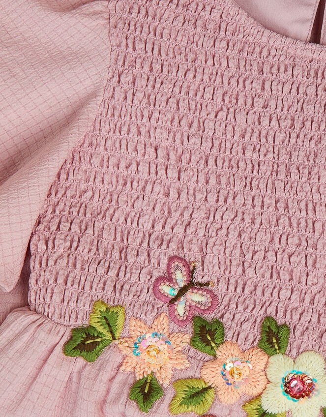 Floral Embroidered Smocked Dress, Pink (PINK), large