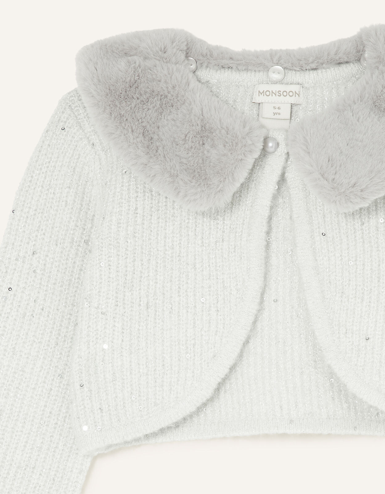 Fluffy Collar Sequin Cardigan Grey Girls Cardigans Monsoon ROI