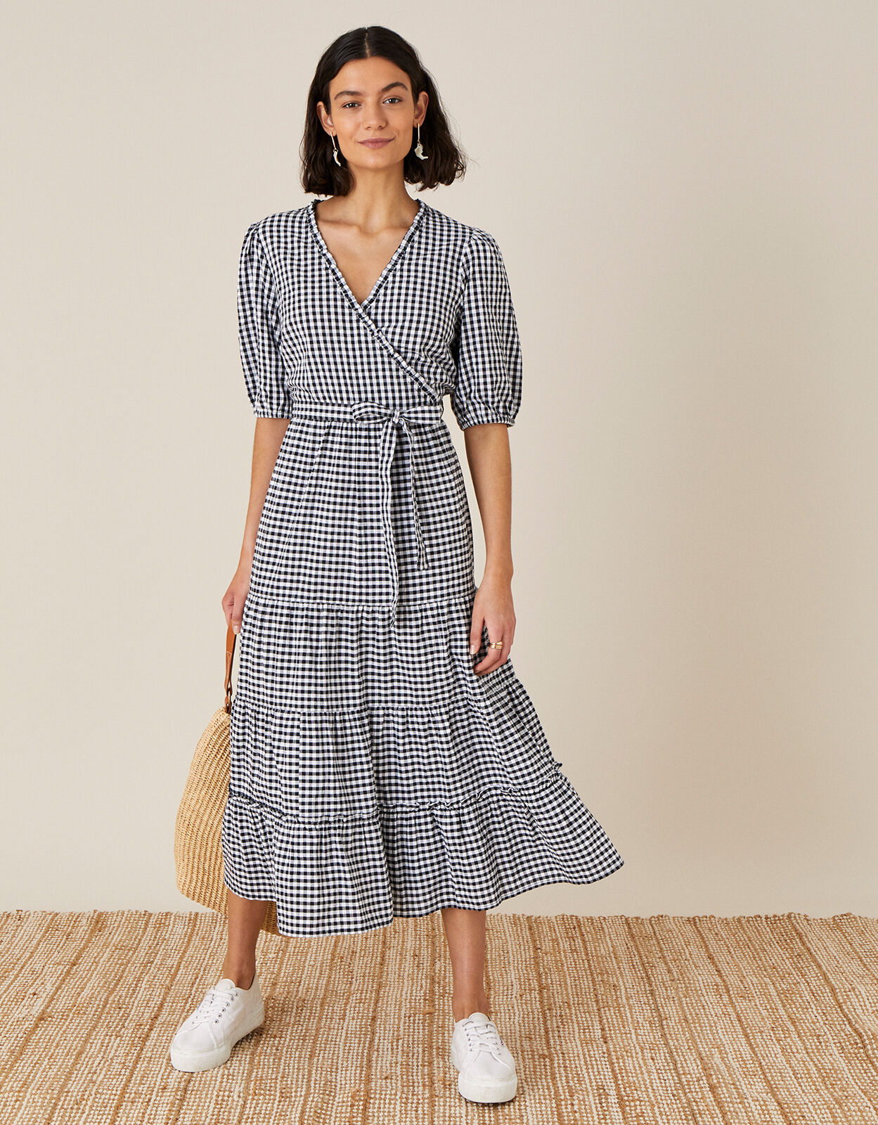 Gingham Wrap Dress Black | Casual \u0026 Day Dresses | Monsoon Global.