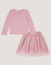Embellished Top & Mesh Skirt Set, Pink (PINK), large