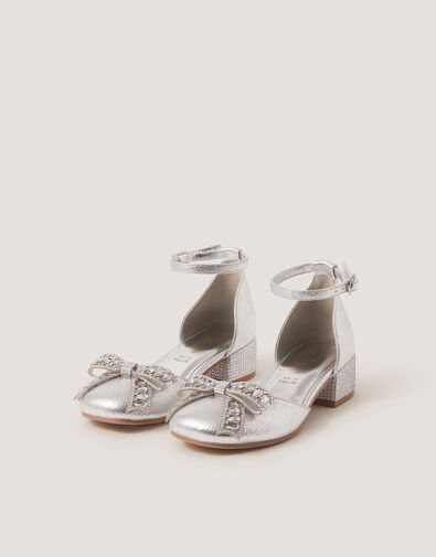 Closed-Toe Bow Metallic Heels, Silver (SILVER), large