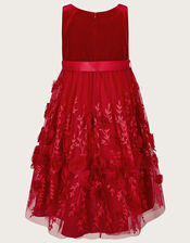 Velvet 3D Roses Dress, Red (RED), large