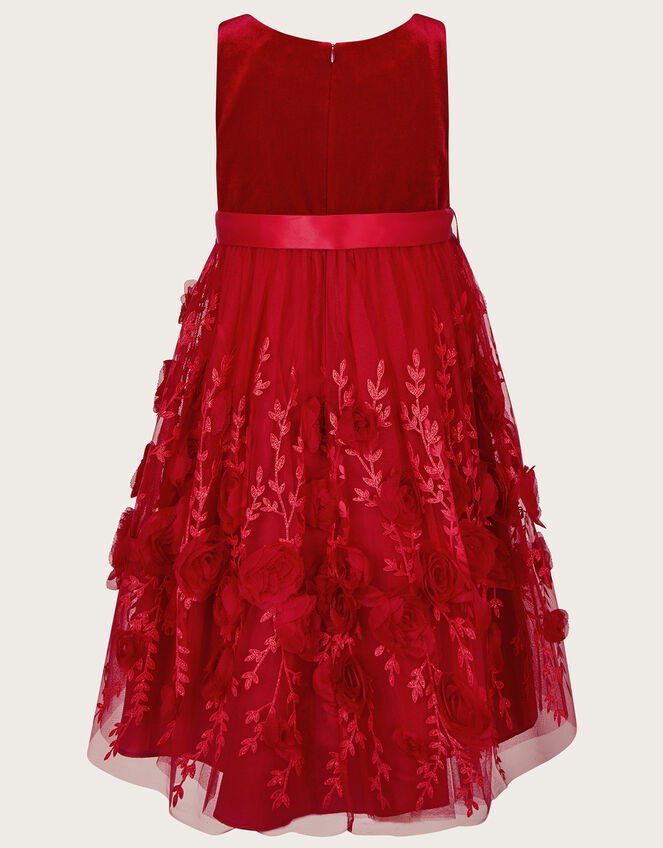 Velvet 3D Roses Dress, Red (RED), large