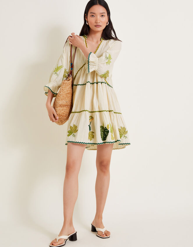 Lila Leaf Embroidered Dress, Ivory (IVORY), large