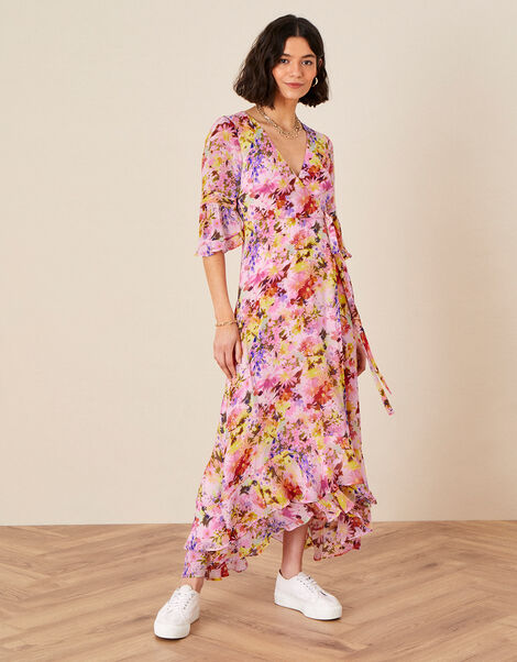 Helen Dealtry Krishana Floral Wrap Dress Pink, Pink (BLUSH), large