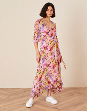 Helen Dealtry Krishana Floral Wrap Dress, Pink (BLUSH), large
