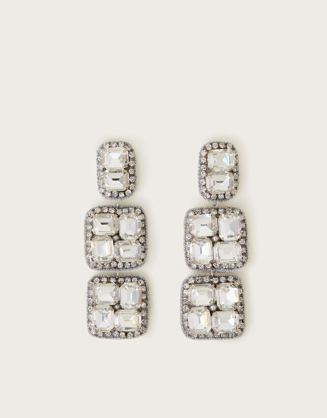Square Gemstone Drop Earrings, , large
