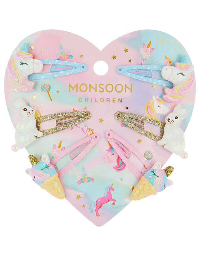 Unicorn, Bunny and Ice Cream Hair Clip Set, , large