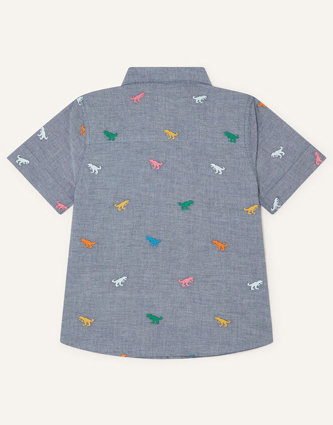 Dinosaur Embroidered Chambray Shirt, Grey (GREY), large