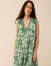 East Aggie Hand-Batik Floral Green Dress, Green (GREEN), large