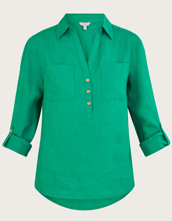 Linen Collar Overhead Shirt, Green (GREEN), large