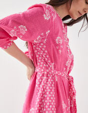 East Amber Hand-Screen Floral Print Midi Dress, Pink (PINK), large