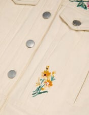 Embellished Floral Denim Jacket, Ivory (IVORY), large