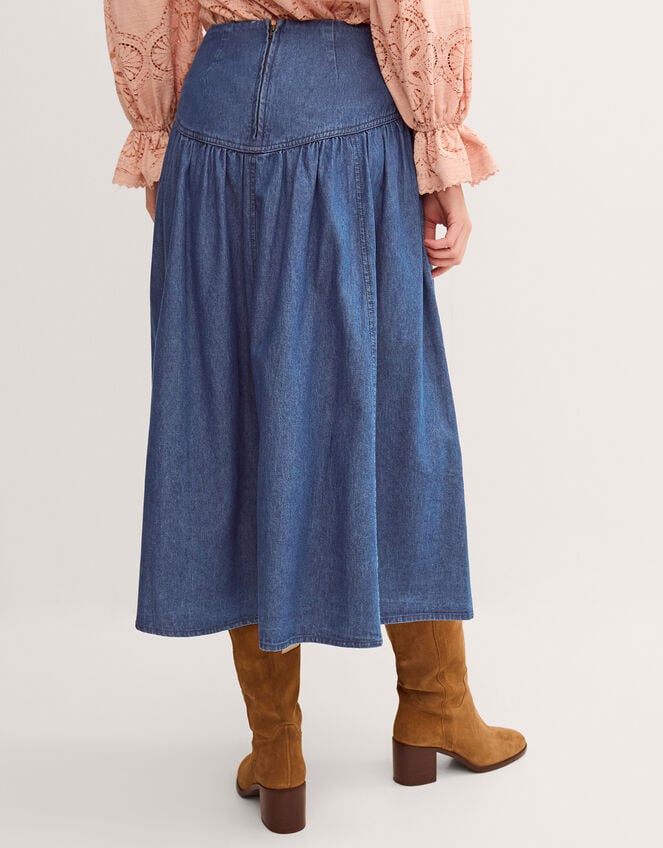 Paloma Denim Midi Skirt, Blue (MID AUTHENTIC BLUE), large
